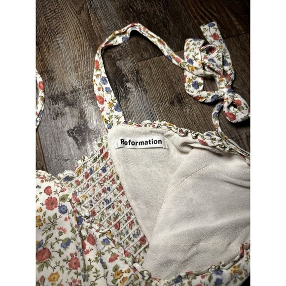 Reformation Nikita Dress Floral Midi Tie Strap Red White Blue Size 12 - Picture 3 of 6
